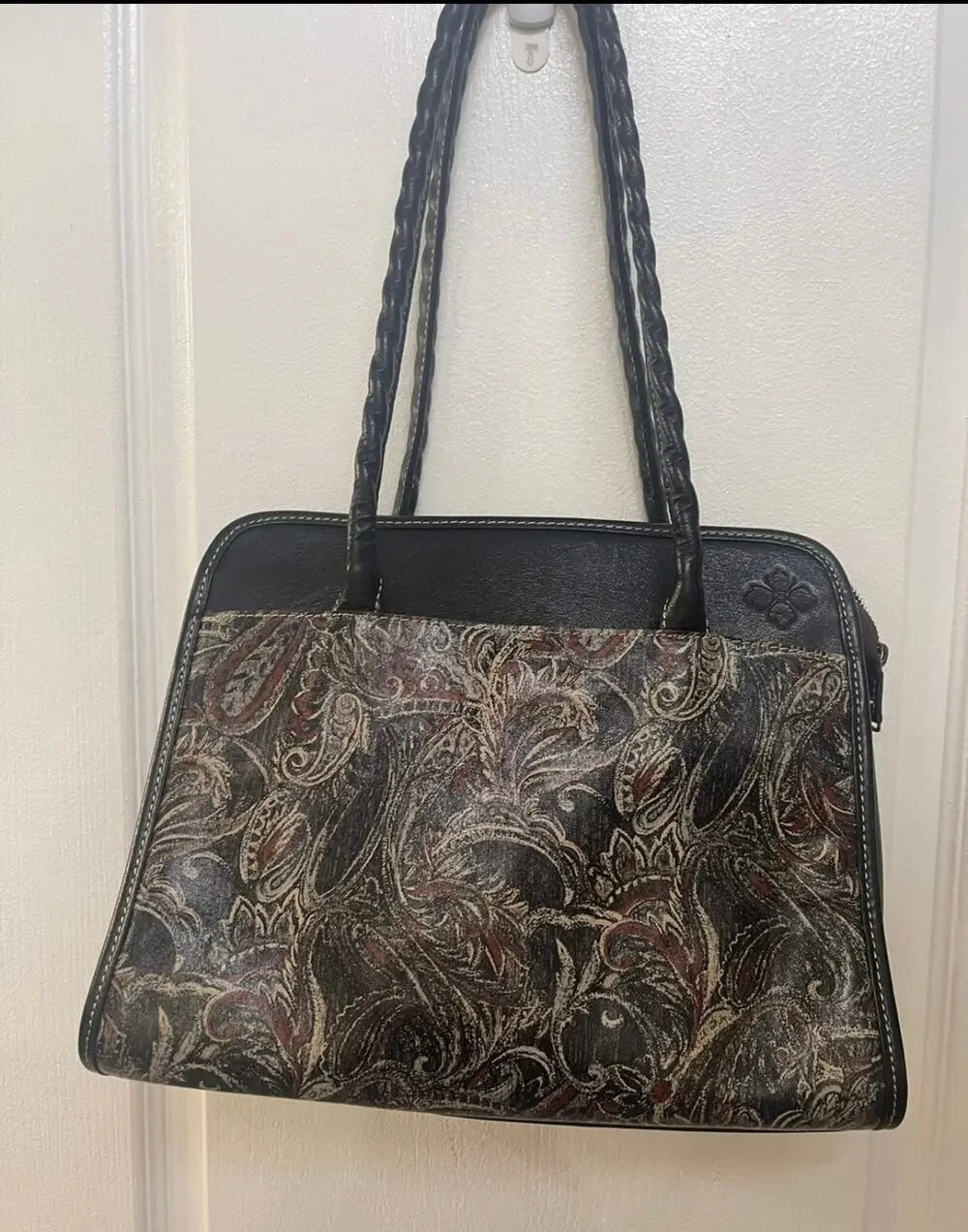 Patricia Nash Paris black shoulder bag w/ paisley design